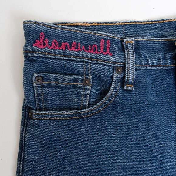 Levis 511 Shorts Blue Denim Pride Rainbow Stonewall Raw Hem Embroidered Size 30 - Picture 4 of 14